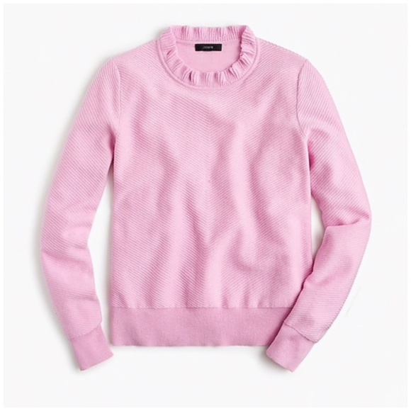 J. Crew Sweaters - J Crew Ruffle Neck Pullover Sweater Pink Size L